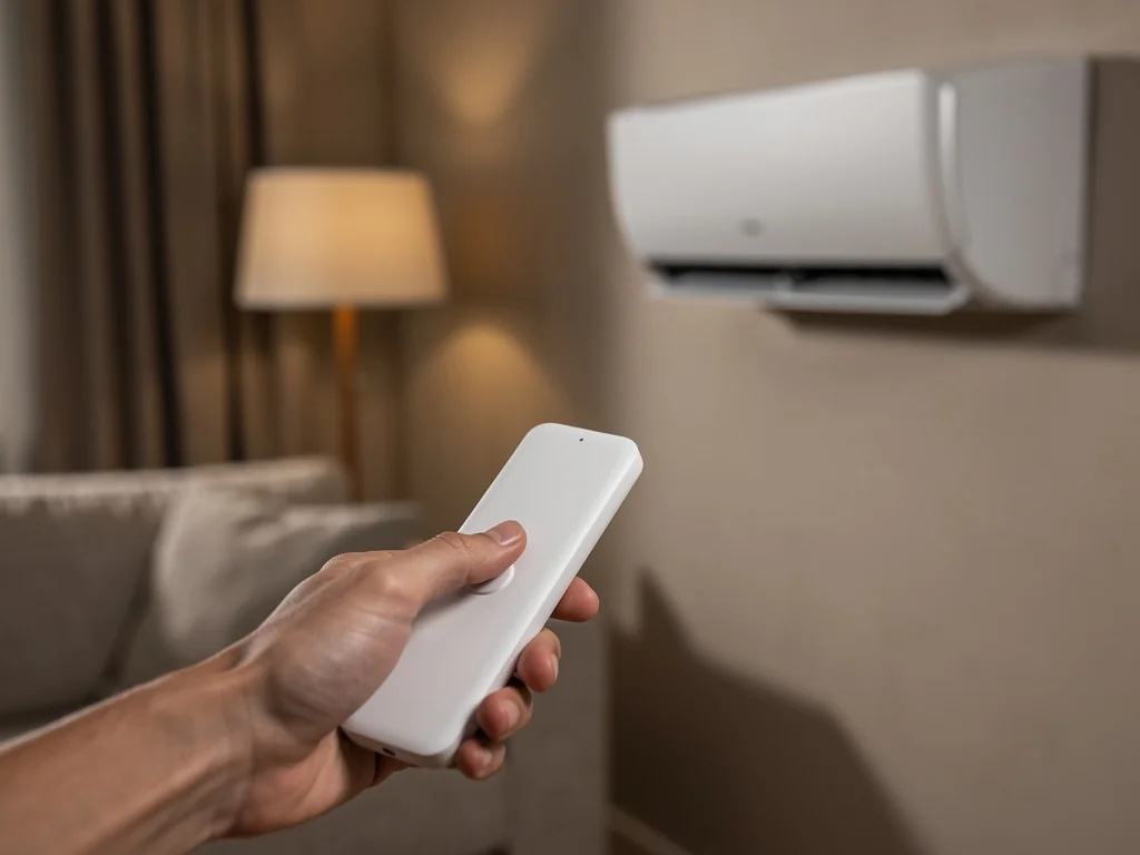 Télécommande d'une pompe à chaleur réversible réglée sur le mode chauffage